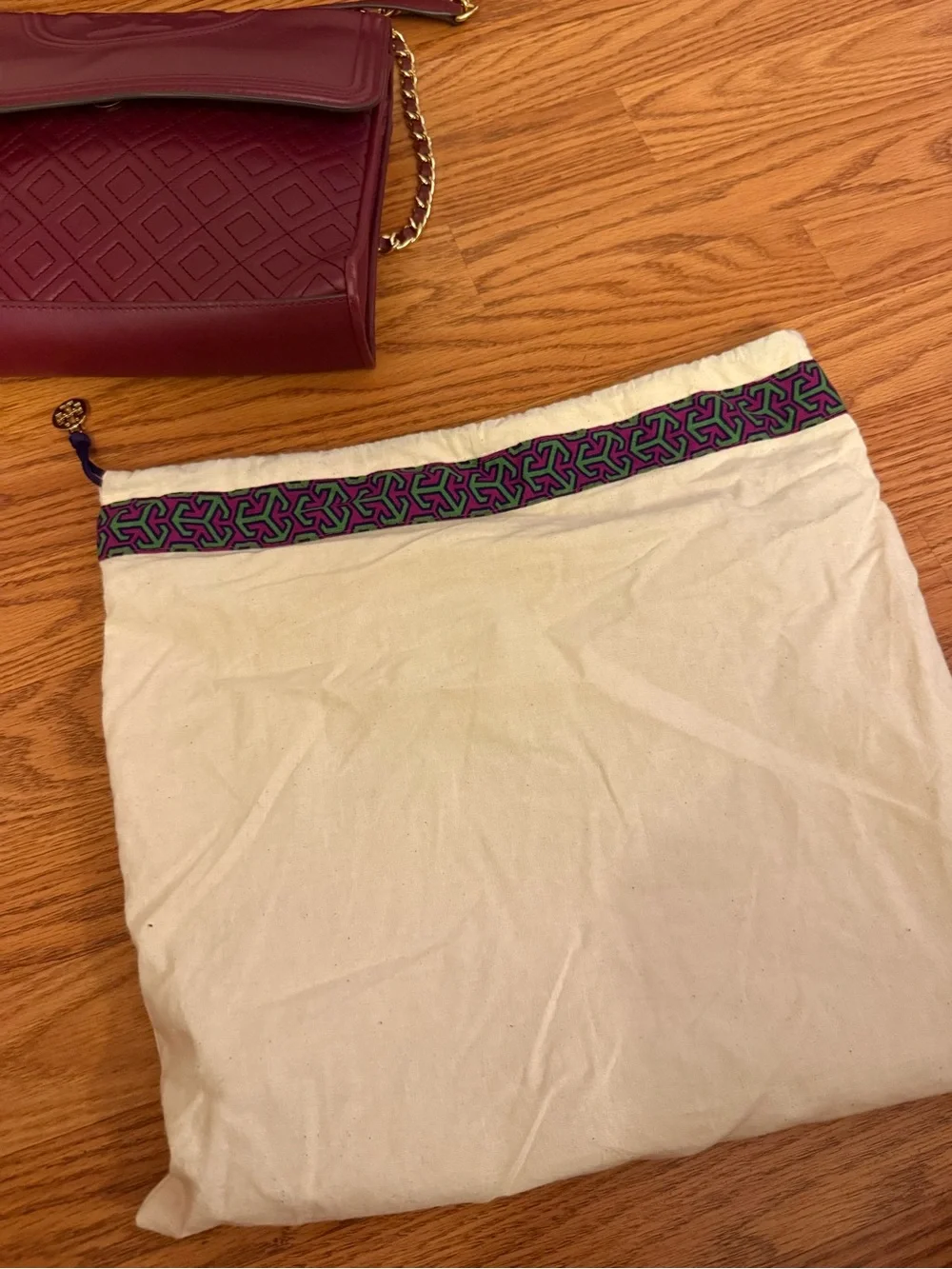 Tory Burch Quilted Shoulder Bag in Deep Wine with Gold Chain